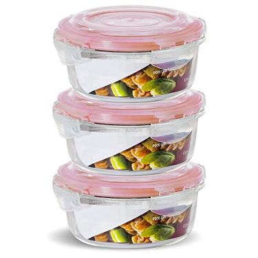 Imagem de Conjunto 3 Pote Vidro Hermético Marmita Tampa Plástico 620ml (Vermelho)