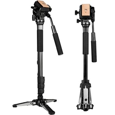 Imagem de Câmera extensível monopé de alumínio com cabeça fluida e base de tripé dobrável para câmera DSLR. Altura máxima 148 cm / 58 polegadas. Carga útil de até 3 kg/6,6 lbs