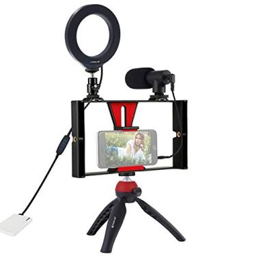 Imagem de Hibcotuo Dimmable Selfie Anéis de Preenchimento de Luz com Suporte de Telefone Celular & Tripé Stand Estabilizador & Microfone LED Câmera Ringlight para Transmissão Ao Vivo/Maquiagem