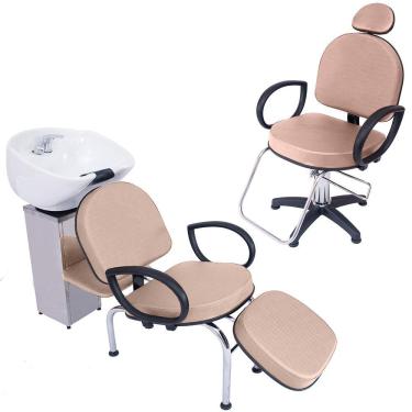 Imagem de Kit 1 Poltrona Cadeira Fixa e Lavatório Salão Beleza Roma
