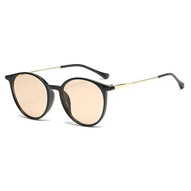 Imagem de Óculos de sol redondos clássicos masculinos armações de metal anti-azul luz armação de óculos de sol retrô colorido feminino uv400, chá preto, como a imagem