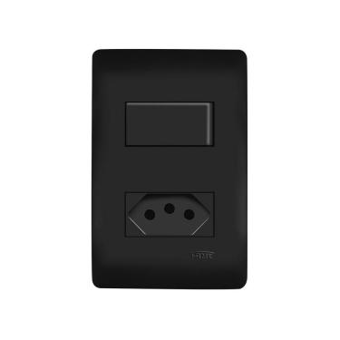 Imagem de Interruptor Simples e Tomada 2P+T 20A Fame Habitat Black com Placa 4x2 Preto