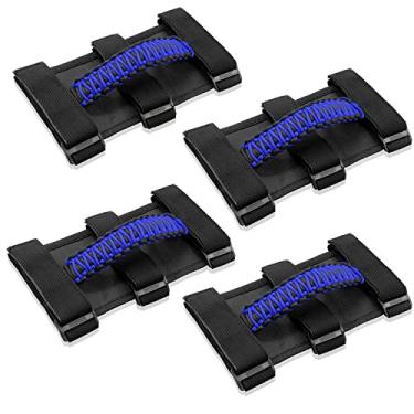 Imagem de Kujunpao 4 puxadores de barra de rolo compatíveis com Jeep Wrangler JLU JK JKU TJ YJ LJ LJ JT JL & Gladiator JT 1987-2021 UTV & ATV, serve em barras de 3,8 a 7,6 cm, 3 tiras de tecido (azul)