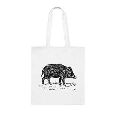 Imagem de Sacola vintage com gravura Peccary ou Javelina, presente divertido, bolsa de ombro, bolsas reutilizáveis, ideia de presente de cesta de Natal de aniversário, Branco