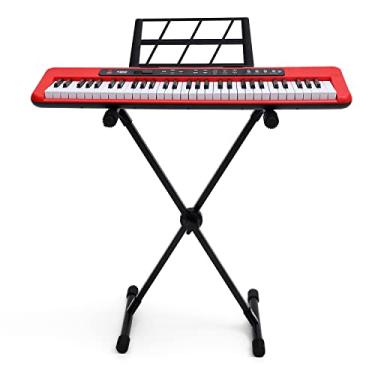 Imagem de Kit Teclado Arranjador Kobe KB-150 RD Vermelho 5/8 61 Teclas Com Suporte em X