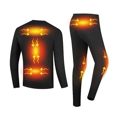 Imagem de Conjunto de roupa íntima masculina calças térmicas para homens leggings de aquecimento elétrico USB para inverno ao ar livre sem bateria, preto, G