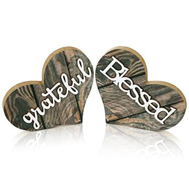 Imagem de Jetec 2 Peças Placa Grateful Blessed, Decoração de Madeira em Formato de Coração, Bandeja de Madeira Rústica, Decoração em Camadas para Sala de Estar, Quarto, Mesa de Escritório