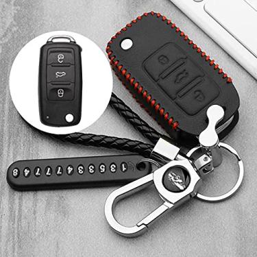 Imagem de YJADHU Capa de couro para chave de carro, apto para VW Golf 5 7 Bora MK6 7 Jetta Polo Passat B5 B6 B8 Skoda Octavia A5 Fabia SEAT Ibiza Leon, A, vermelho