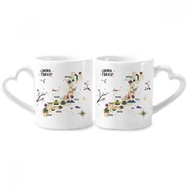 Imagem de Conjunto de canecas de porcelana para casais com mapa de viagem japonês local com alça de coração