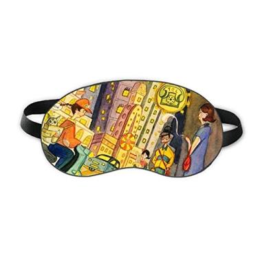 Imagem de Miaoji Pintura Aquarela Gato Cidade Dormir Olho Escudo Macio Noite Venda Cobertura Sombra