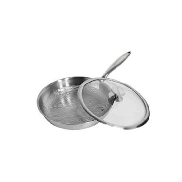 Imagem de Panela antiaderente de aço inoxidável, panela de indução wok com tampas de vidro temperado e panela de fogão a gás sem revestimento sem fumaça, pequena surpresa
