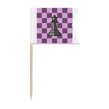 Imagem de Bandeiras de palito de xadrez Queen com palavras brancas, marcações de rotulagem para bolo de festa, prato de queijo