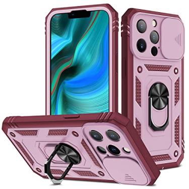 Imagem de Capa de celular Galaxia Samsung compatível A32-5G Caso com lente Protectionfull Body Hard Slim 3 em 1 caso de proteção, com caixa de suporte de giro magnético (Color : Dark red+gray pink)