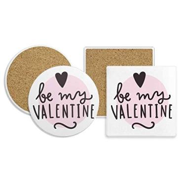 Imagem de Be My Valentine Conjunto de base de cortiça de pedra absorvente com citação rosa