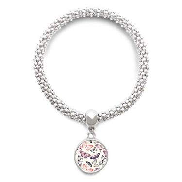 Imagem de DIYthinker Pulseira de prata com pingente de borboleta em fundo rosa pálido com pingente de corrente ajustável