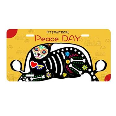 Imagem de DIYthinker Placa de carro Sit Black Cat Bone Heart Halloween Terror Atmosfera Placa de carro Decoração Dia da Paz