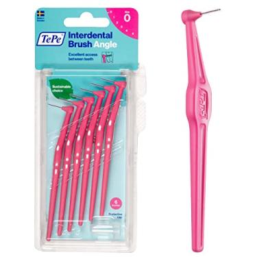 Imagem de TEPE Ângulo de escova interdental, escova dentária angular para limpeza de dentes, pacote com 6, 0,44 mm, espaços extrapequenos/pequenos, rosa, tamanho 0