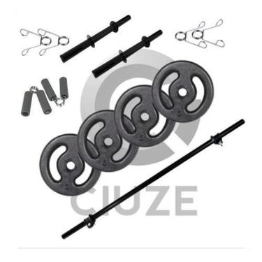 Imagem de Kit Musculação Fitness Barras + 20kg Em Anilhas + Presilhas-Unissex