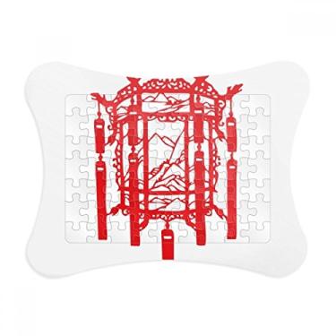 Imagem de Moldura de quebra-cabeça de corte de papel chinês da Lanterna Vermelha Enfeite de jogo de quebra-cabeça