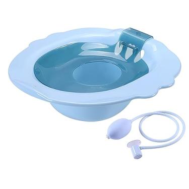 Imagem de Banheira Sitz para assento de vaso sanitário hemorróidas bacia de cuidados pós-parto, bacia de imersão assento de vapor ajuste universal perineal imersão e vapor em V, azul B1,39x39cm