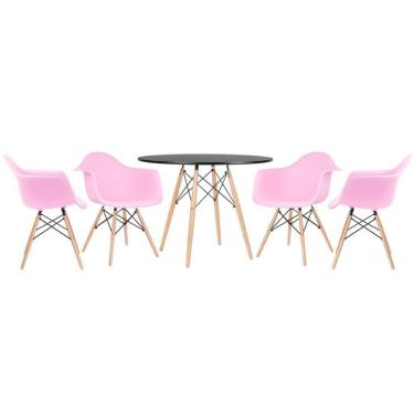 Imagem de Mesa Redonda Eames 100 Cm Preto + 4 Cadeiras Eiffel Daw Rosa Claro Rosa Claro