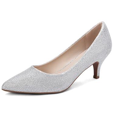 Imagem de Greatonu Sapato feminino Slingback salto gatinho bico fino sapato social, Glitter prata 2, 11