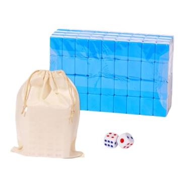 Imagem de Conjunto de brinquedos mahjong chinês, jogo de tabuleiro clássico, conjunto de 144 peças com bolsa de armazenamento, conjunto de mahjong de viagem, 24mm Azul
