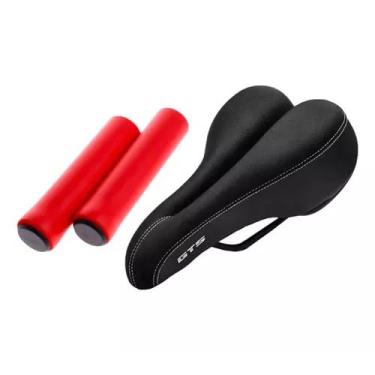 Imagem de Banco Selim Gts Vazado Preto C/manopla Mtb/speed Adulto Bike (Manopla Vermelha)