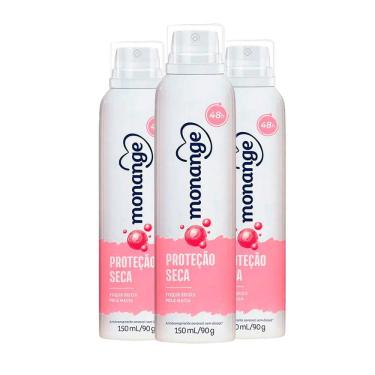 Imagem de Kit Desodorante Aerosol Monange Proteção Seca 90g - 3 unidades