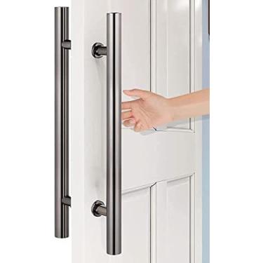 Imagem de Puxador De Porta De Celeiro Para Porta De Madeira, Maçanetas De Porta Push Pull De Entrada Comercial De Níquel Escovado, Barra De Apoio De Porta Deslizante De Chuveiro De Aço Inoxidável,Preto,80 C