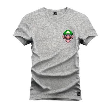 Imagem de Camiseta Casual Malha Confortável Estampada Bigode Verde Peito Cinza M