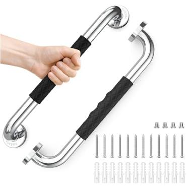 Imagem de OPOVE Barras de apoio para banheiras e chuveiros, 40,64 cm, alça de chuveiro antiderrapante preta para idosos, idosos, deficientes e mulheres grávidas