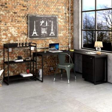 Imagem de Escritório Completo com Mesa para Computador, Estante Livreiro e Gaveteiro Volante Espresso Móveis Preto/Ônix