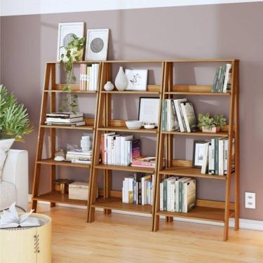 Imagem de Conjunto de 3 Estantes para Livros Escada Biblioteca 140x61cm 4 Prateleiras Tok Yescasa Noce MIlano
