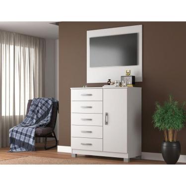 Imagem de Cômoda Sapateira 1 Porta 5 Gavetas com Pés + Painel Tv até 43 Polegadas Branco