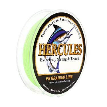 Imagem de Hercules Linha de pesca trançada super forte 4 fios super econômico de 1,8 kg a 2,3 kg Teste para água salgada, 109/328 / 547/1094 jardas (100 m / 300 m / 500 m / 1000 m), Diam# 0,08 mm - 0,55 mm Água salgada, Fluorescent Green, 10LB(4.5KG)-0.12MM-1094YDS(1000M)