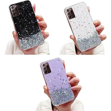 Imagem de Rnrieyta Miagon Capa de cristal 3X para Samsung Galaxy Note 20, linda linda capa de telefone transparente elegante estrela brilhante macia fina TPU protetora com glitter