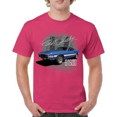 Imagem de Camiseta masculina Cobra Shelby azul vintage GT500 American Racing Mustang Muscle Car Performance Powered by Ford, Rosa choque, P
