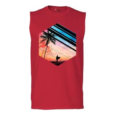 Imagem de Camiseta masculina Surfer Paradise Muscle Vintage Ocean Summer Surfing Wave Vacation Sea Beach Surfboard Peddle Boarding, Vermelho, XXG