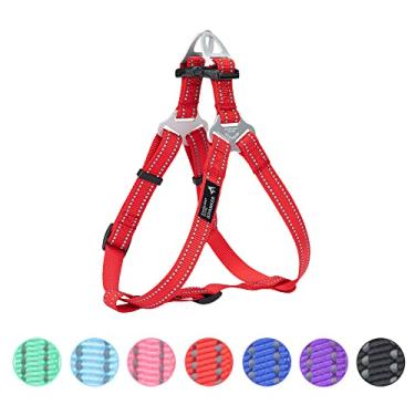 Imagem de EXCELLENT ELITE SPANKER Peitoral para cães sem puxar colete refletivo de nylon em forma de V ajustável, fácil para animais de estimação de raças pequenas, médias e grandes, adestramento de caminhada, preto e vermelho (vermelho-M)