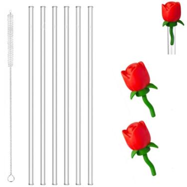 Imagem de Canudos para copo Stanley de 1,134 g, canudo de substituição e capas fofas de canudo compatíveis com copo Stanley, 6 canudos reutilizáveis com 1 escova de limpeza, Tritan, transparente