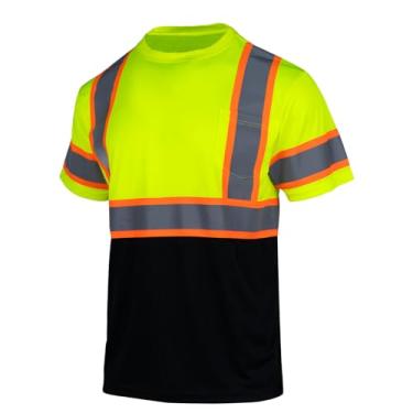 Imagem de FONIRRA Camiseta masculina Hi Vis Safety ANSI Classe 2 alta visibilidade reflexiva com manga curta preta inferior (amarelo1, 2GG)