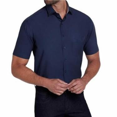 Imagem de Camisa Masculina Dudalina MC Comfort Tricoline Marinho - 680-Masculino