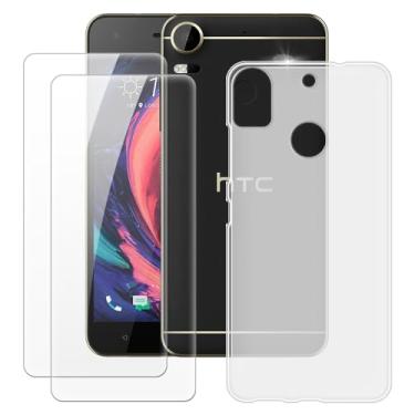 Imagem de MILEGOO Capa para HTC Desire 10 Pro + 2 peças protetoras de tela de vidro temperado, capa de TPU de silicone macio à prova de choque para HTC Desire 10 Pro (5,5 polegadas) branca
