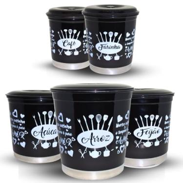 Imagem de Jogo Kit Lata Porta Mantimento em Aluminio Preto Brilho com Nome