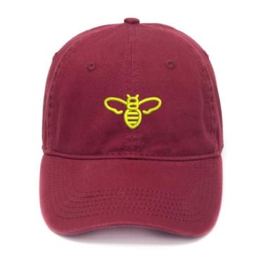Imagem de L8502-LXYB Boné de beisebol masculino bordado abelha algodão lavado, Vermelho, 7 1/8