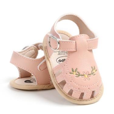 Imagem de Myleleya Sandálias para bebês meninos meninas verão vestido de casamento sapatos rasos sapatos de berço recém-nascido sapatos primeiros andadores sapatos pré-andadores, A05 rosa, 0-6 Meses