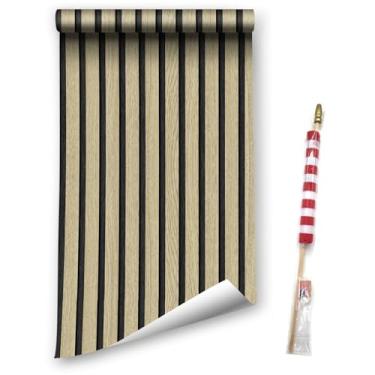 Imagem de LZH-LP Papel de parede descascar e colar, papel de parede listrado de grão de madeira 3D realista, papel de parede autoadesivo, filme de vinil removível, cobertura de móveis com bandeira e bandeira de