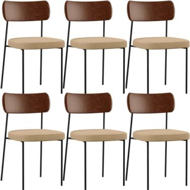 Imagem de Kit 06 Cadeiras Para Sala De Jantar Melina L02 Couríssimo Marrom Linho Bege Escuro - Lyam Decor