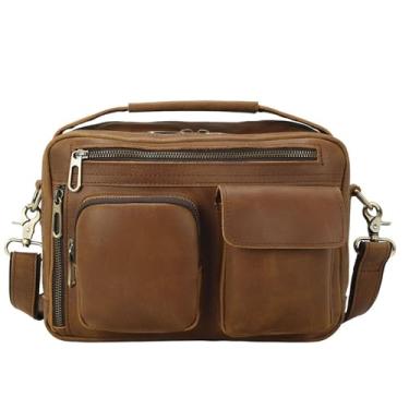 Imagem de Bolsa mensageiro masculina de couro legítimo, bolsa de ombro grande, bolsa tiracolo com alça ajustável, a